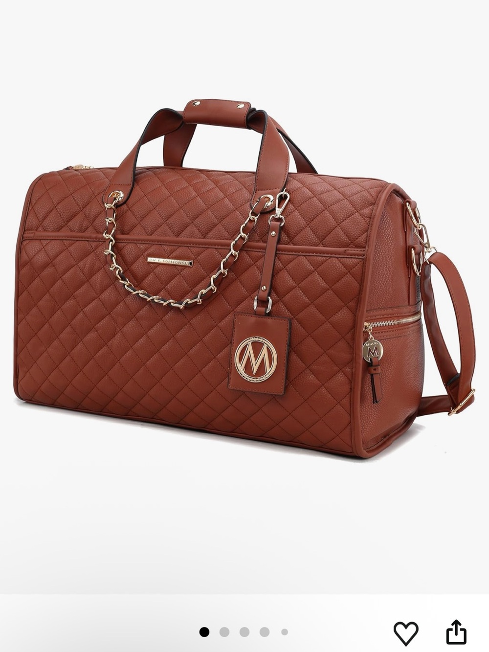 ~MKF Collection:Vegan Leather Cognac Duffle Bag w/Golden Hardware Detailing~